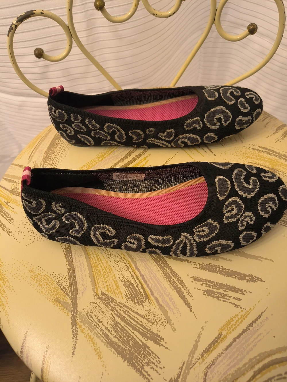 Black Patterned Ballet Flats with Pink Insole by LifeStride